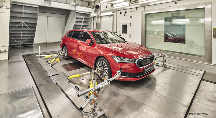 Vehicle on roller test bench