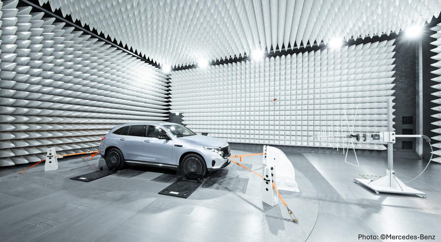 Vehicle on the EMC test bench