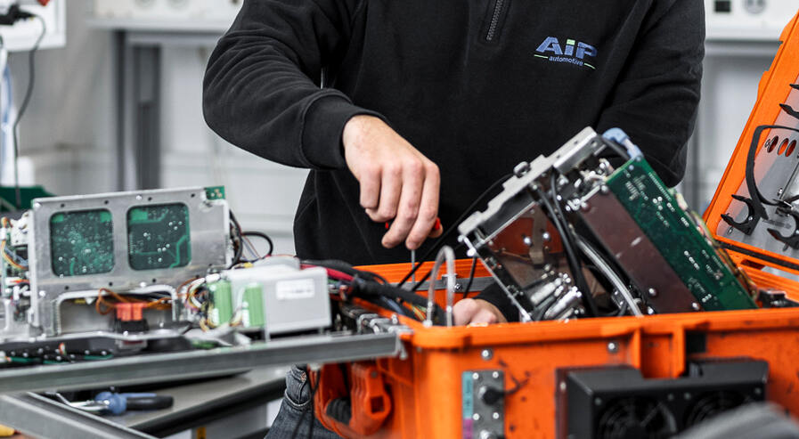 Technician working on measuring device